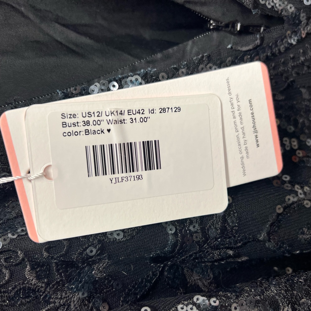 JJ’s House Black Chiffon Sequin Sweatheart Neckline Sheer Gown Sz 12‎ - Picture 12 of 13